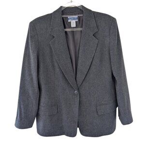 Pendleton Blazer Grey 100% Virgin Wool Button Closure Vintage Size 14 Petite